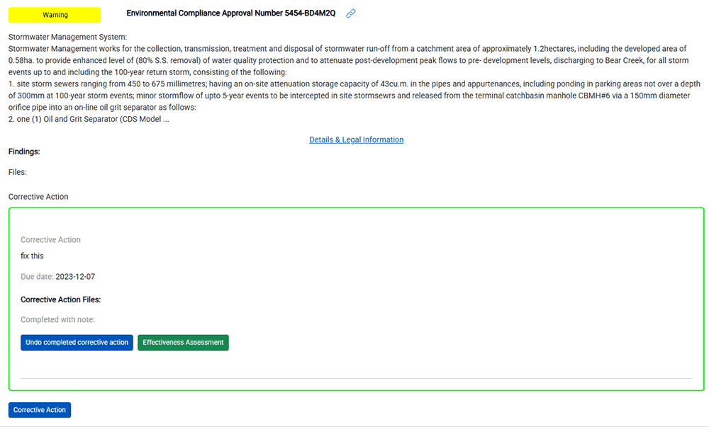 Screenshot of Nimonik’s audit interface showing assigned corrective actions with deadlines, statuses, and follow-up options.