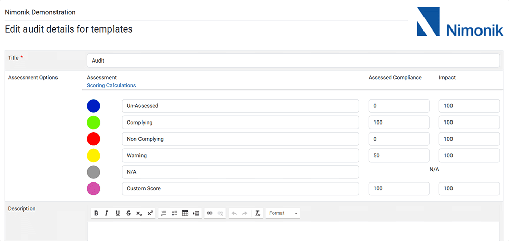 Screenshot of Nimonik’s audit template library with options to select, customize, or create compliance checklists.